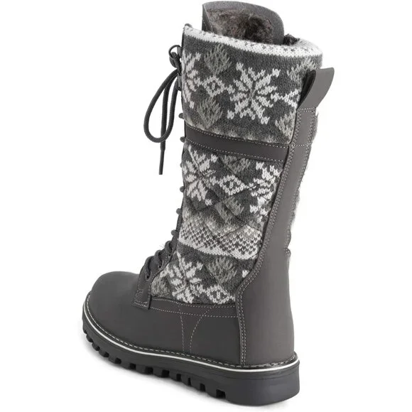 〽️Women's Gray Polar Faux Fur Waterproof Winter Snow Calf Outdoor Walking Boots